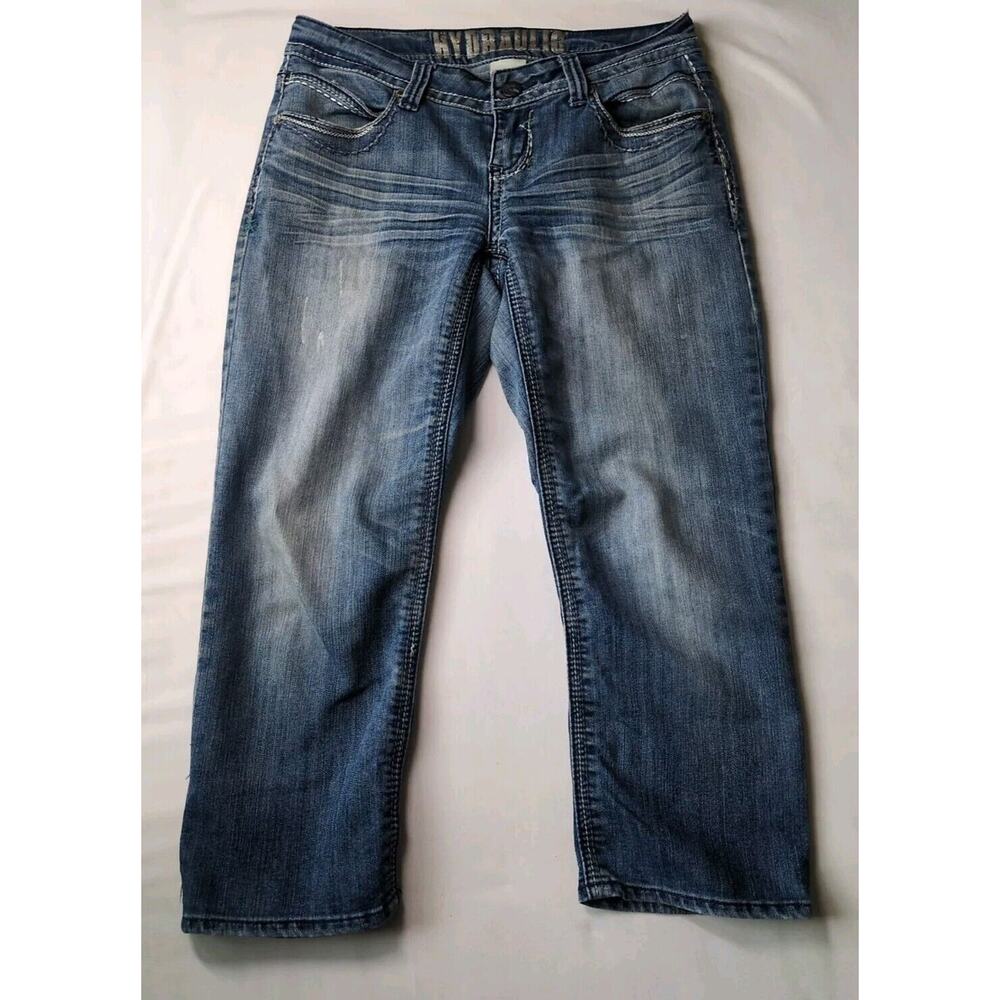 Hydraulic Jeans Capri Stretch Women's SZ 5/6 Blue Denim Distressed Thick Stitch